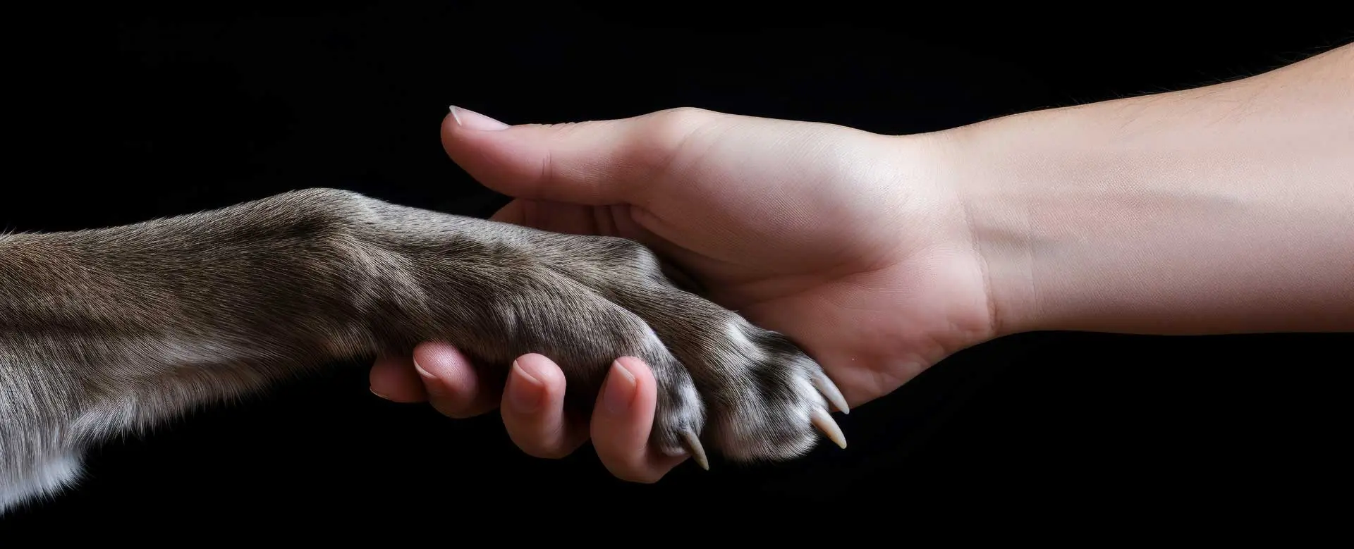 A child gently holding a dog's paw, symbolizing the bond between people and animals